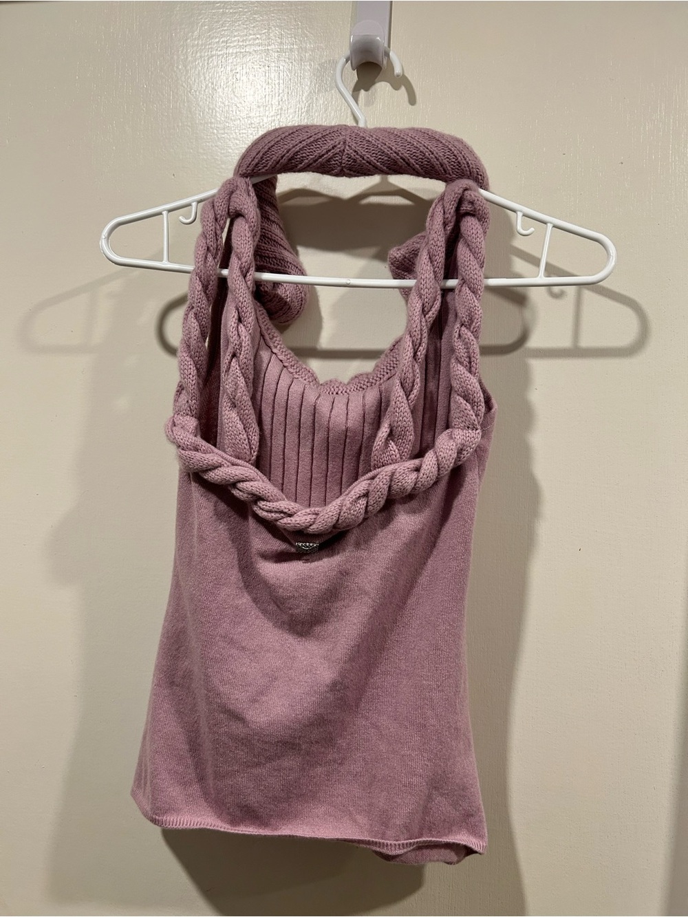Vintage Chanel Knit Braided Halter Tank Top - Dusty Rose Sz EU 36